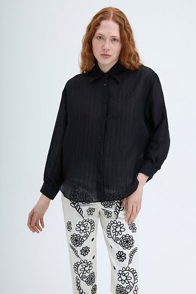 Quzu Cămașă oversize cu nasturi cu dungi negre