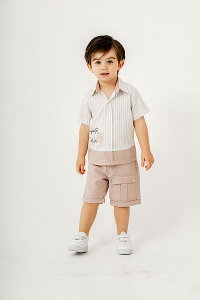 Titimixkids Pocket Detailed Premium Boy's Shirt Shorts Double Set 9-24 Months