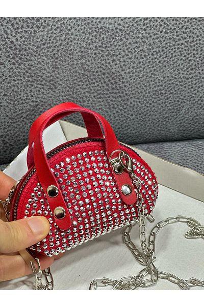 ESTUTE Geantă Crossbody Mini Pietre cu Curea Lanț 10x7 Cm