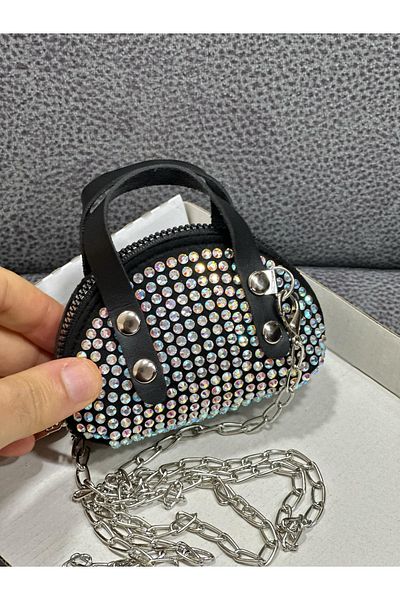 ESTUTE Geantă Crossbody Mini Pietre cu Curea Lanț 10x7 Cm