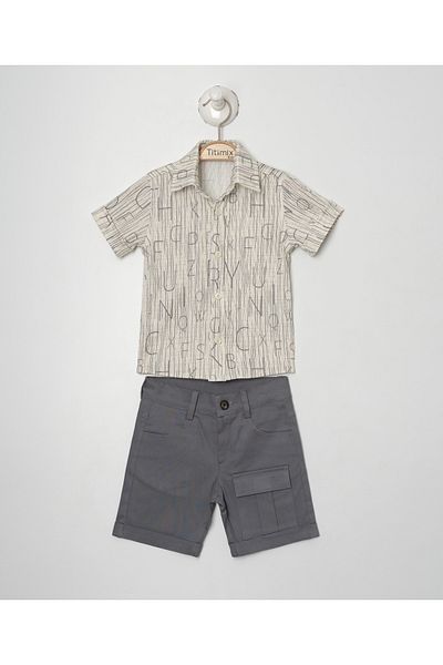 Titimixkids Boy's Stripe Detailed Shirt Shorts Double Set 1-4 Years