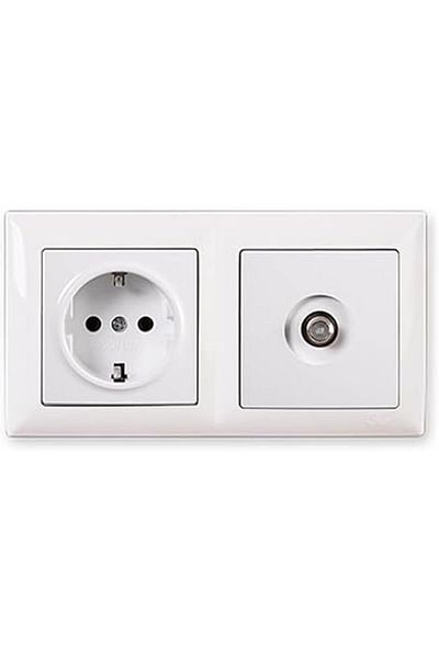 Günsan Visage White Set of 2 Grounded Socket and F Connector Satellite Socket Set