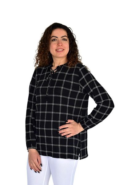 wearon tekstil Γυναικεία ρίγες καρό μπλούζα με στάμπα Viscon BGL-ST04294