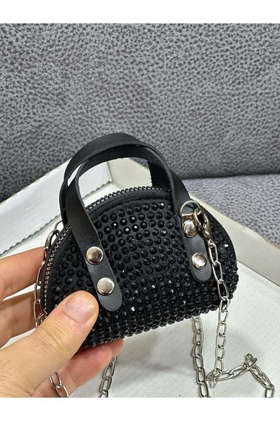 ESTUTE Geantă Crossbody Mini Pietre cu Curea Lanț 10x7 Cm