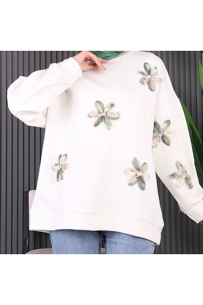 Lonca Tekstil Women's Tulle Floral Patterned Tunic / Sweat