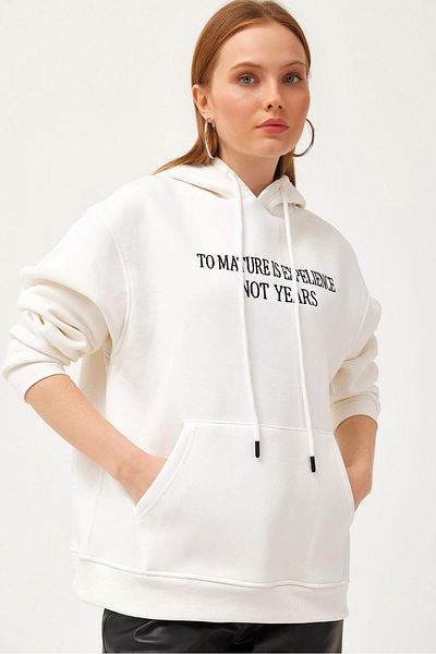 CALİENTE Oversize Hooded Kangaroo Pocket Sweatshirt White