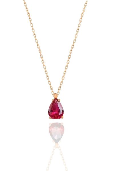 Papatya Silver 925 Ayar Gümüş Rose Kaplama Temmuz Ayı Doğum Taşı Damla Kolye