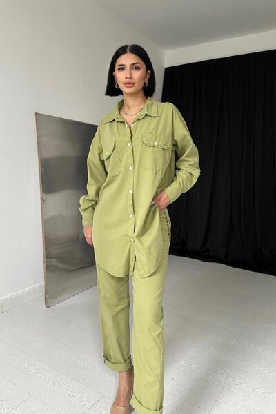 TUA MODA Tua Moda Green Shirt and Snap Fastener Pants Set