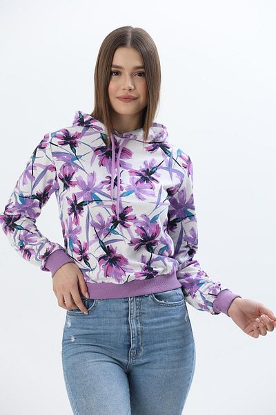 CALİENTE Hanorac cu glugă cu model floral din două fire Liliac