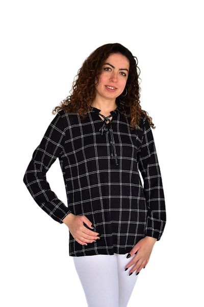 wearon tekstil Γυναικεία ρίγες καρό μπλούζα με στάμπα Viscon BGL-ST04294