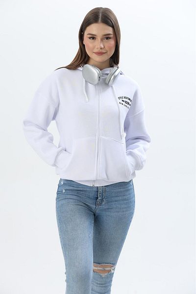 CALİENTE Zippered Hooded Sweatshirt White