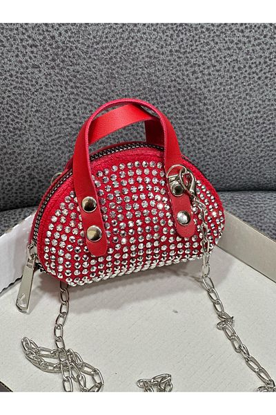 ESTUTE Geantă Crossbody Mini Pietre cu Curea Lanț 10x7 Cm