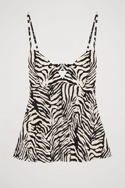 Quzu Zebra Patterned Low-Cut Sling Blouse Black