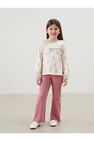 LC Waikiki طقم تي شيرت وسروال ضيق للفتيات الصغيرات من LCW Kids Ecru