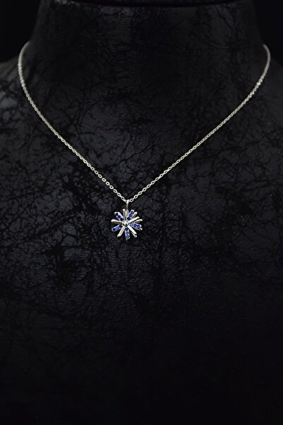 Papatya Silver 925 Ayar Gümüş Rodyum Kaplama Lacivert Zirkon Taşlı Dönen Güne...