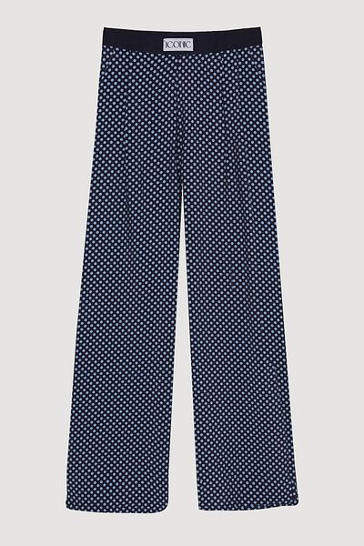 Quzu Navy Blue Polka Dot Trousers - Waist Lettering Detail