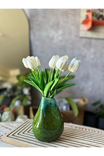 Kalya Concept Dekoratif Yeşil Seramik Vazo Minimal (18x14 cm)  – Doğal Akışlı...