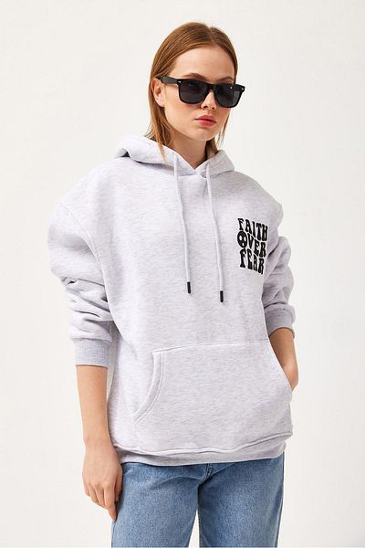 CALİENTE Oversize Hooded Kangaroo Pocket Sweatshirt Gray