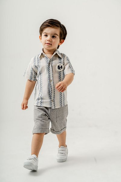Titimixkids Boy's Cotton Shirt Shorts Double Set 1-4 Years