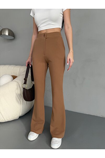 alanora Kadın Yüksek Bel İspanyol Paça Esnek Likralı Kumaş Pantolon
