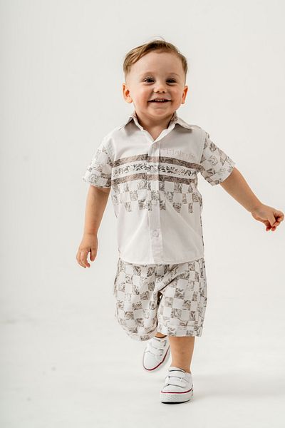 Titimixkids Square Pattern Boy's Shirt Shorts Double Set 1-4 Years