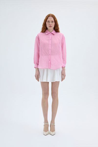 Quzu Ροζ ριγέ πουκάμισο Oversize - Κουμπωτό