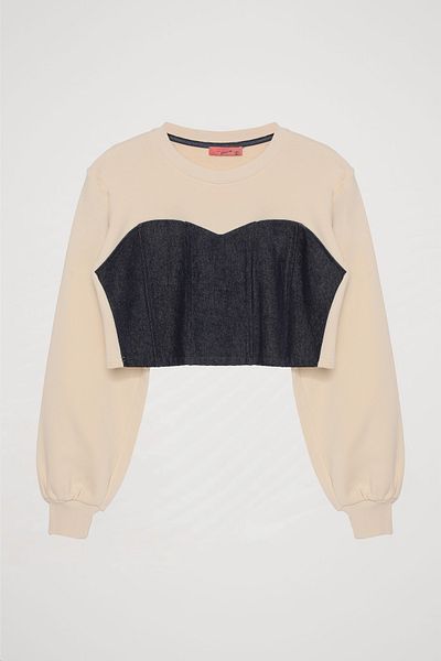Quzu Beige Crop Sweatshirt - Match Detailed