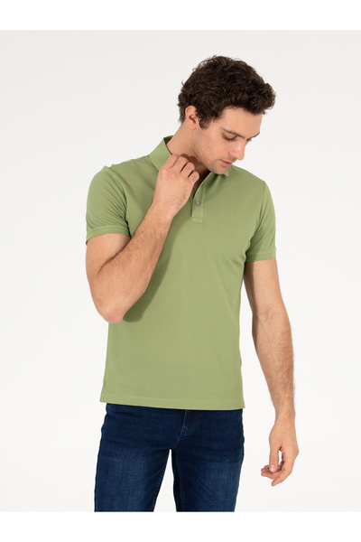 Cacharel Light Green Polo Neck Slim Fit Basic Mercerized T-Shirt 50265364 -Vr092