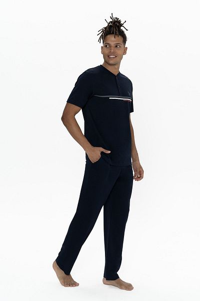 U.S. Polo Assn. U.S. Polo Assn. 18901B Set de pijamale cu mânecă scurtă pentru bărbați, cu nasturi, cu guler, albastru închis