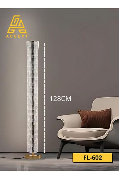 Generic مصباح أرضي LED أكريليك بقاعدة ذهبية يعمل بالكهرباء بثلاثة ألوان