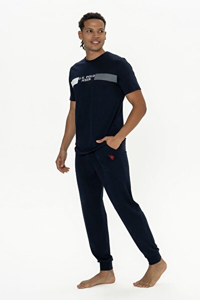 U.S. Polo Assn. U.s Polo Assn. 18888 Erkek Kısa Kollu Bisiklet Yaka Paçası Lastikli Pijama Takımı-Lacivert