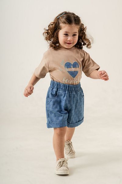 Titimixkids Двоен комплект с горнище и топ с камъни и сърце за момиче, 2-5 години