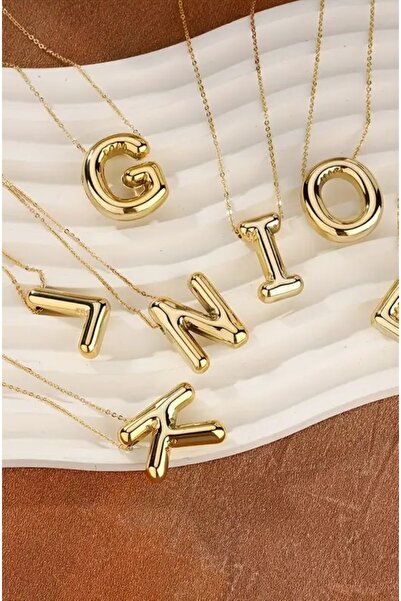 Aslı Jewelry Paslanmaz Çelik Zincirli Altın Renk N Harfli Kolye