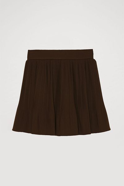 Quzu Brown Mini Skirt - Pleat Detail and Elastic Waist
