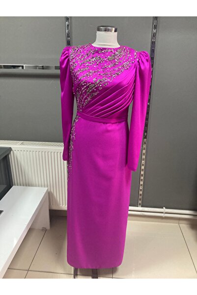 Tuay Tesettür kadın fuşya abiye