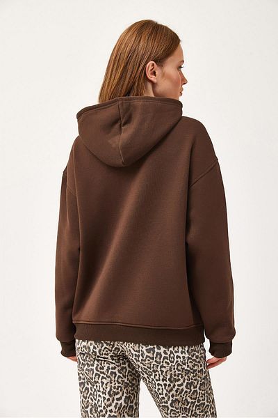 CALİENTE Oversize Hooded Kangaroo Pocket Sweatshirt Brown