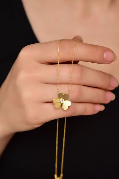 Papatya Silver 925 Ayar Gümüş Gold Kaplama Zirkon Taşlı Frezya Çiçeği Kolye