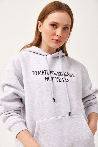 CALİENTE Oversize Hooded Kangaroo Pocket Sweatshirt Gray