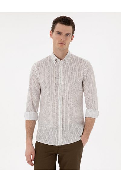 Pierre Cardin Χακί ριγέ Slim Fit μακρυμάνικο πουκάμισο 50304595-VR027