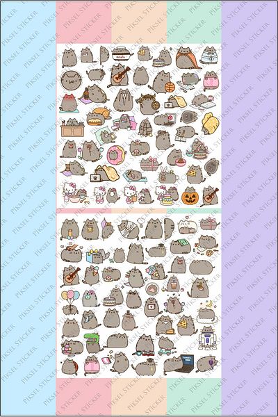 Piksel Grafik Cute Pusheen Cat Sticker Set 100 Pcs Pen, Laptop Notebook & Water Bottle Sticker