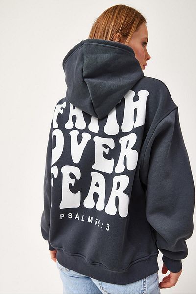 CALİENTE Oversize Hooded Kangaroo Pocket Sweatshirt Anthracite