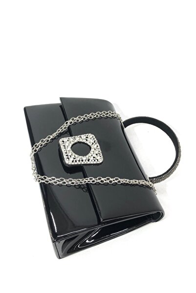 Piedra Black Color Shiny Patent Leather Material Hand or Strap Use Evening Dress Portfolio Wedding Engagement Evening Bag