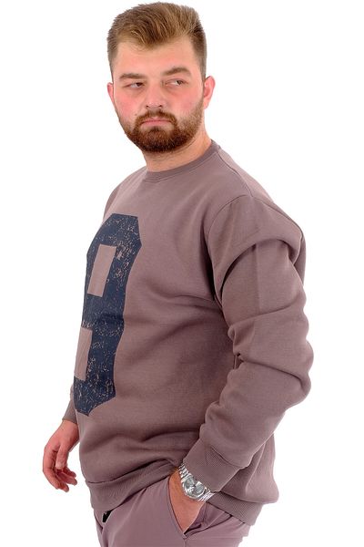 ModeXL Ανδρικό φούτερ XL Plus Size 3 νήματα με ράστερ καφέ NINE U24528