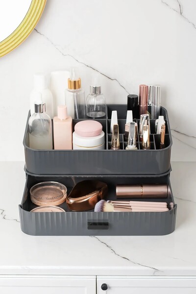 UFİX 2 Tiers Jewelry Makeup Organizer with Drawers Organizer Jewelry Box with Makeup Drawers