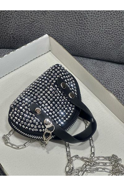 ESTUTE Geantă Crossbody Mini Pietre cu Curea Lanț 10x7 Cm