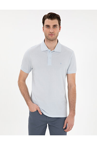 Pierre Cardin Ανοιχτό μπλε εφαρμοστό 100% Βαμβάκι Polo Neck Basic T-Shirt 503...