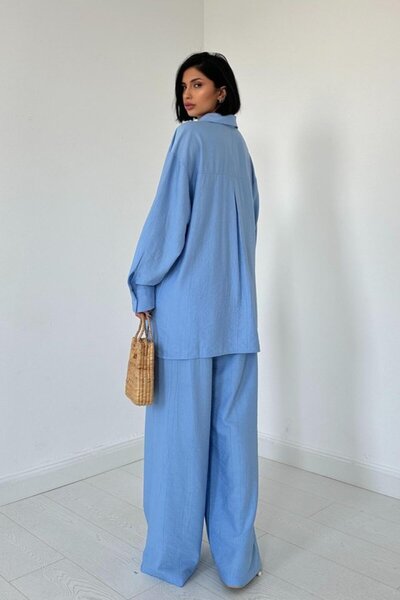 TUA MODA Tua Moda Blue Alice Shirt and Loose Cut Pants Suit