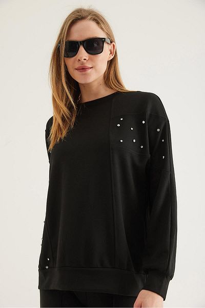 CALİENTE Stone Detailed Modal Sweatshirt Black