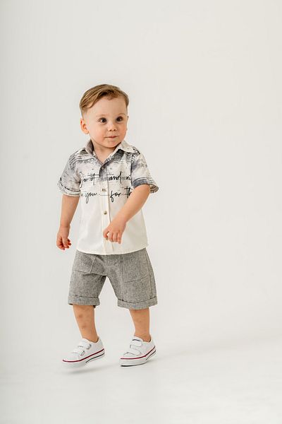 Titimixkids Boy's Slogan Printed Shorts Shirt Double Set 1-4 Years