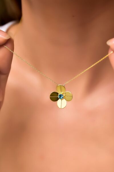 Papatya Silver 925 Ayar Gümüş Gold Kaplama Aralık Ayı Doğum Taşlı Matthiola Ç...